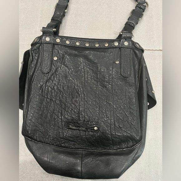 Lucky Brand Pebble Leather Studded Black Crossbody Bag Boho Hippie - Picture 7 of 16